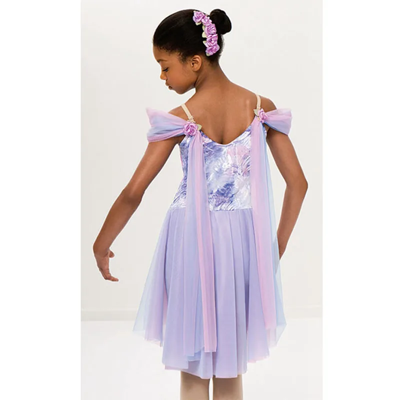 Irregular Skirt Hem Pink Violet Ballerina Costumes Universe Outer Space, Adult Or Kids Romantic Ballet Soft Dress With Ribbon