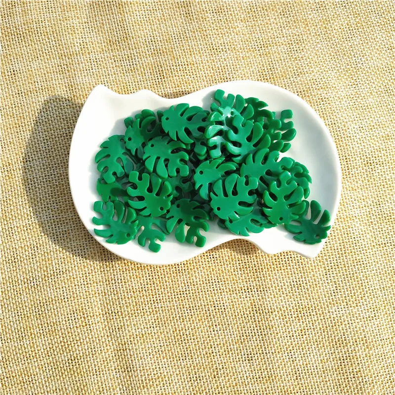 20 Pcs/lot DIY Monstera Leaf Acrylic Resin Kids Jewelry Making Accessories Materials Green Earring Jewelry Findings Wholesale