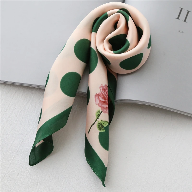 Classic TOP Women Silk Scarf Small 60CM Square Satin Women Neckerchiefs Dots With Anima Clean Printing Kerchief Hair Bag Scarfs