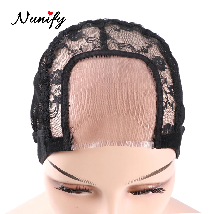 

Nunify Ventilating Swiss Lace U Part Wig Cap For Making Wigs With Adjustable Strap Free Size Black Hair Nets 1Pcs/Lot Wave Caps