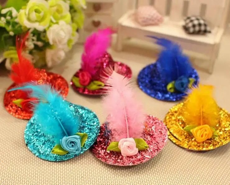 New han edition children hat feather hair clips Hat clip little hat headdress Clip hairpin birthday party gift stage diamond