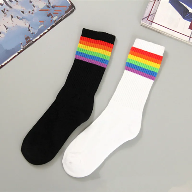 Rainbow Stripe Cotton Socks, Novidade Colorida, Absorvente de Suor, Lgbt, Gay, Orgulhoso, Presentes, Esportes, 1 Par, YLM9918