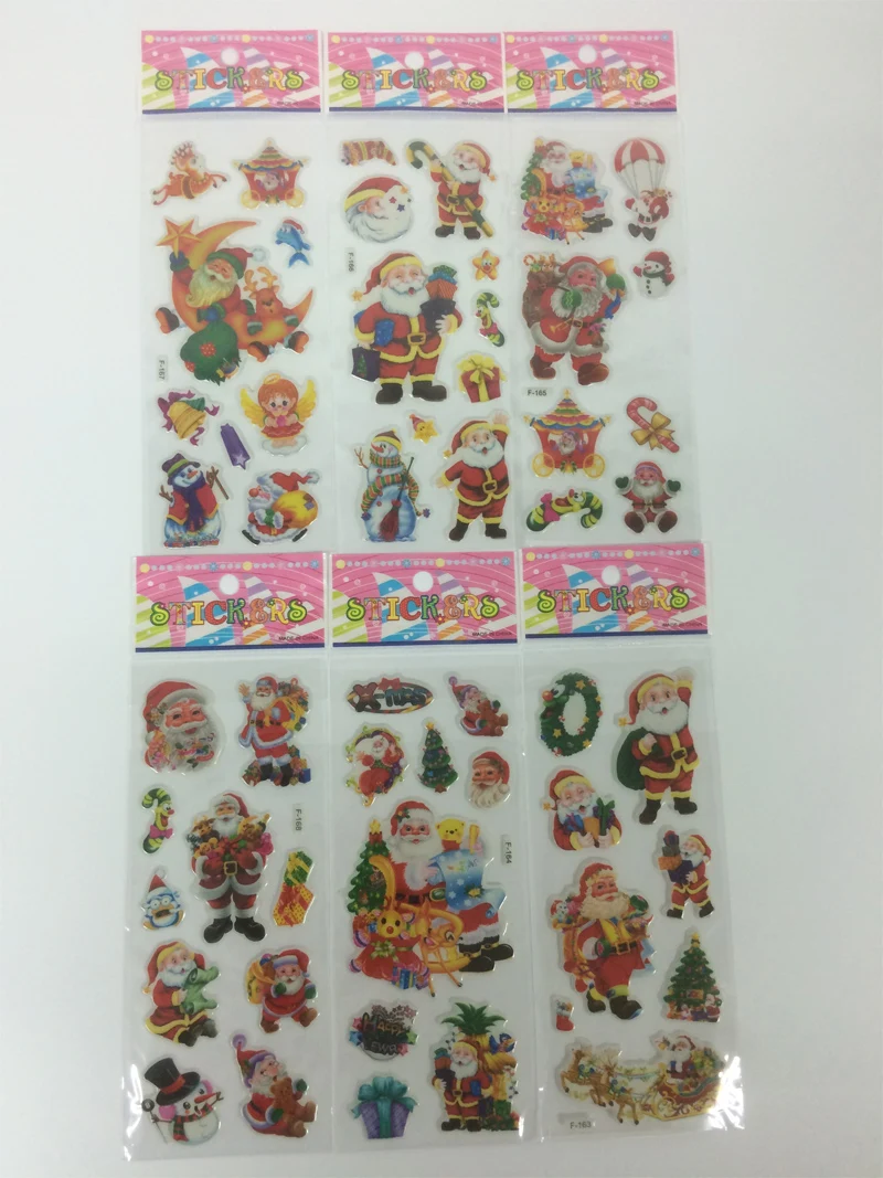 6 Sheets/Set Christmas Santa Snowman Tree Stickers for Kids Home Decor on Laptop 3D Sticker Decal Notebook Doodle Toys