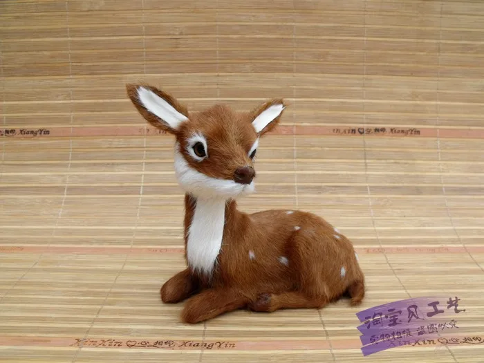 new simulation small deer toy polyethylene & furs sitting deer doll gift about 14x8x12cm 0913