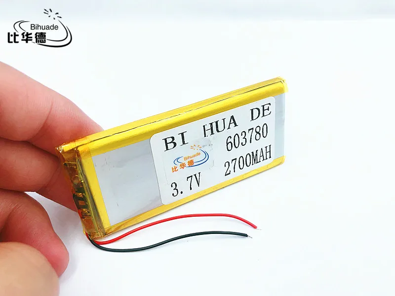 Li-po-Batería de polímero de litio, 603780 3,7 V, 2700 mah, bricolaje, energía de emergencia móvil, batería de tesoro, 1 unids/lote