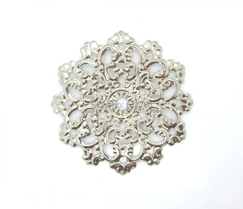 Freie shipping-50Pcs Verschönerung Erkenntnisse Blumen Silber Ton Anschlüsse DIY Schmuck Ergebnisse Hohl 4,6 cm x 4,5 cm J0034