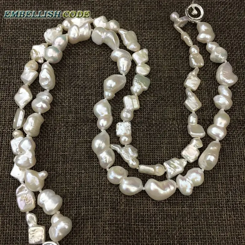 NEW kind of large size Baroque keshi stely Peanut and elongate shape twisted natural freshwater pearl statement necklace jewelry