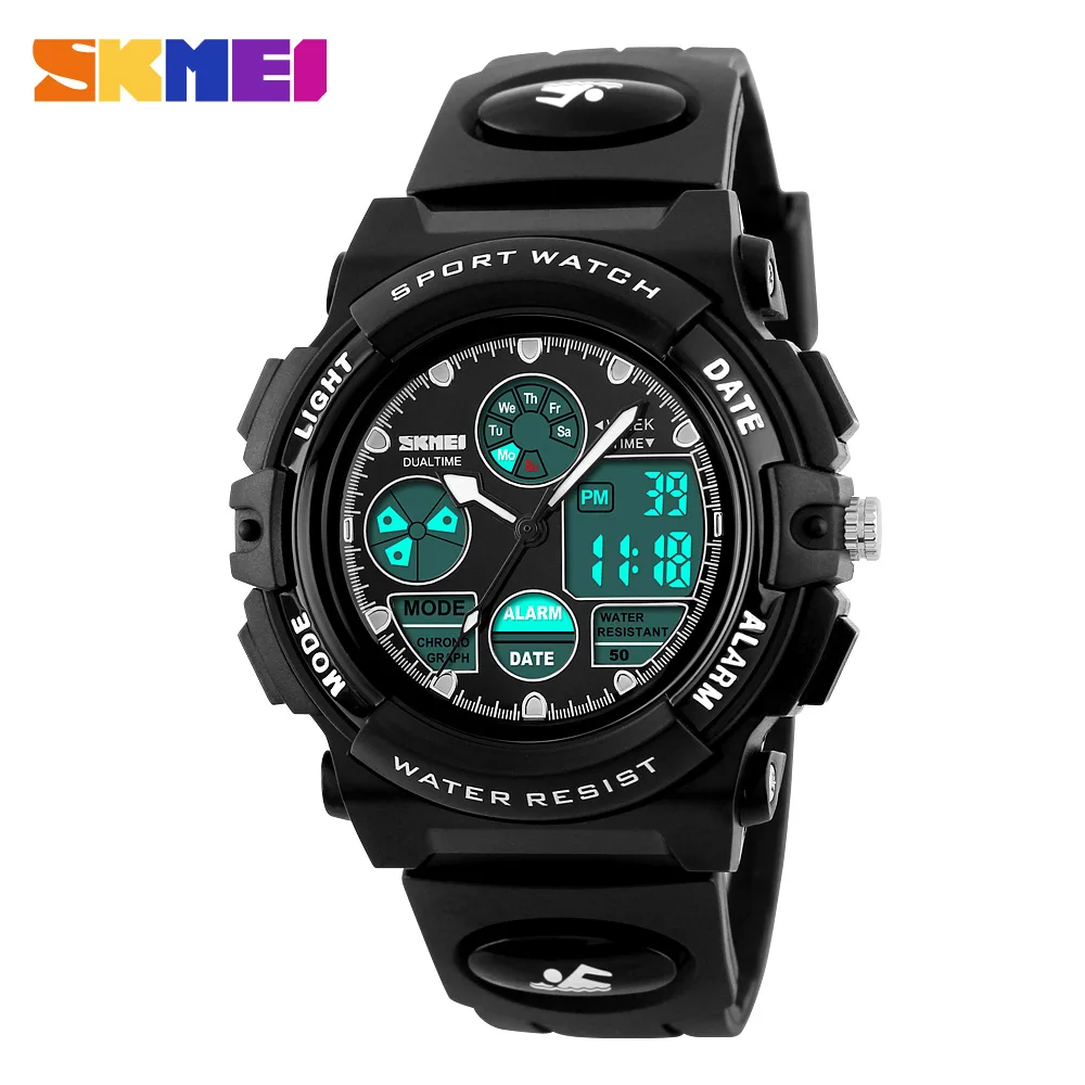 SKMEI Sport Children Kids Watches For Girls Boys Military Waterproof Wristwatches Dual Display LED Digital Quartz Children Watch