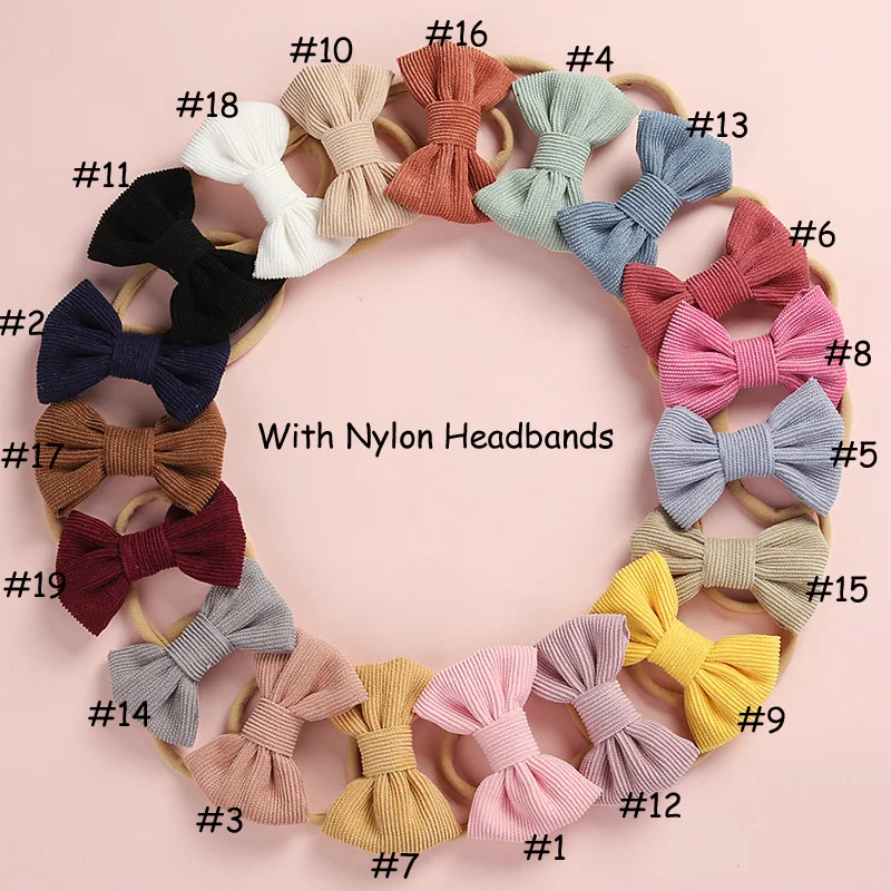 

20 pcs/lot, Corduroy Fabric Bow Nylon Headbands or hair clips, Photography Prop baby shower gift