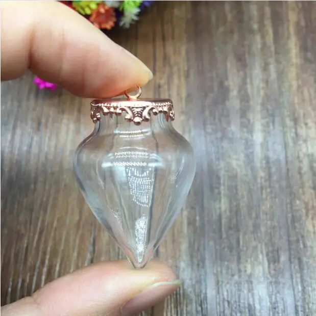 1set 38*15mm hollow water drop glass with 15mm crown setting base set glass vials pendant glass bottle charms jewelry findings