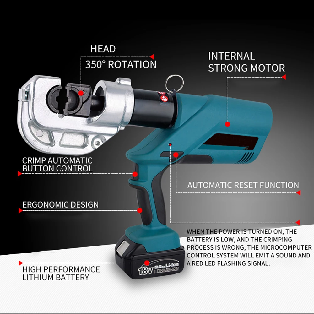 EZ-400 Rechargeable Crimping Pliers 16-400mm2 Copper Aluminum Terminal Crimping Tool Wireless Electric Wire Crimping Pliers