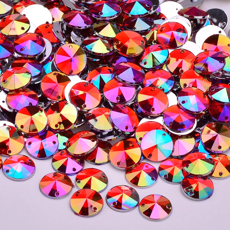 JUNAO 1000pc 10mm Sew On Crystal AB Rivoli Rhinestone Applique Round Flatback Acrylic Gems Sewing Strass Stones For Dress Crafts