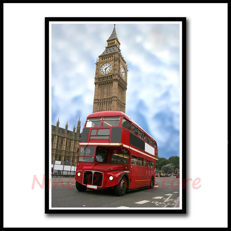 London Red Telephone Booth White Coated Paper Posters Livingroom Bedroom Home Decor Landscape Wall Sticker Frameless