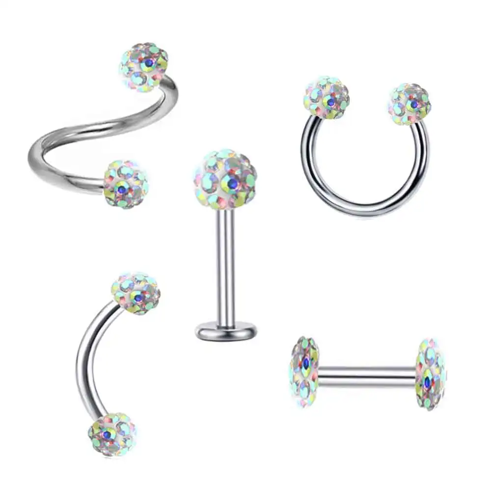 

JUNLOWPY Piercing Ring Nose Lip Ear Body Crystal Ball Eyebrow Twist Belly Rings Tragus Piercing Ear Cartilage Helix Earring Stud