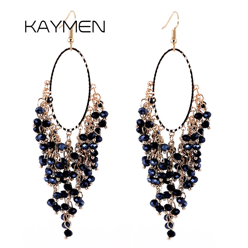 New Trendy Handmade Crystals Beaded Statement Earrings for Women Personalized Exaggerate Piercing Dangle Eardrop Ear-ring Earbob