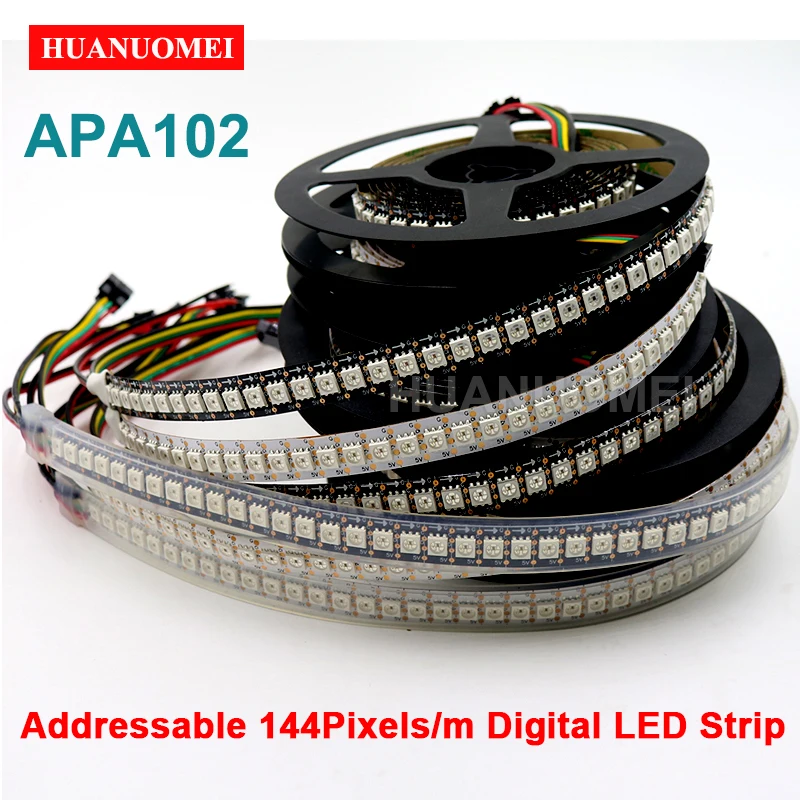 

APA102 Smart LED Pixel Strip 144 LEDs/m IP20/IP65/IP67 DATA and CLOCK Seperately 5V Tape 5050 SMD RGB Addressable Pixel Light