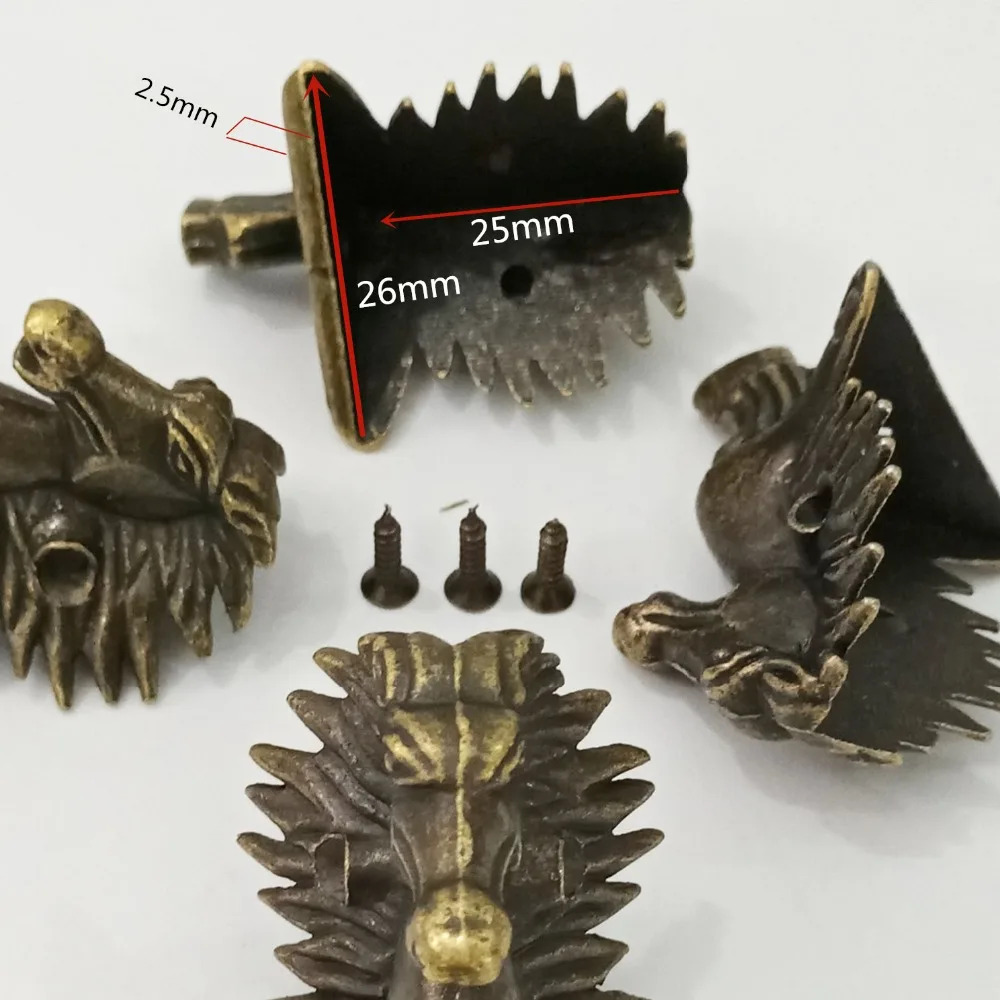 4pcs/Lot Box Feet Leg Brass Horse Head Antique Wood Corner Protector Decorative Bracket Bronze Furniture Hardware 39x24mm