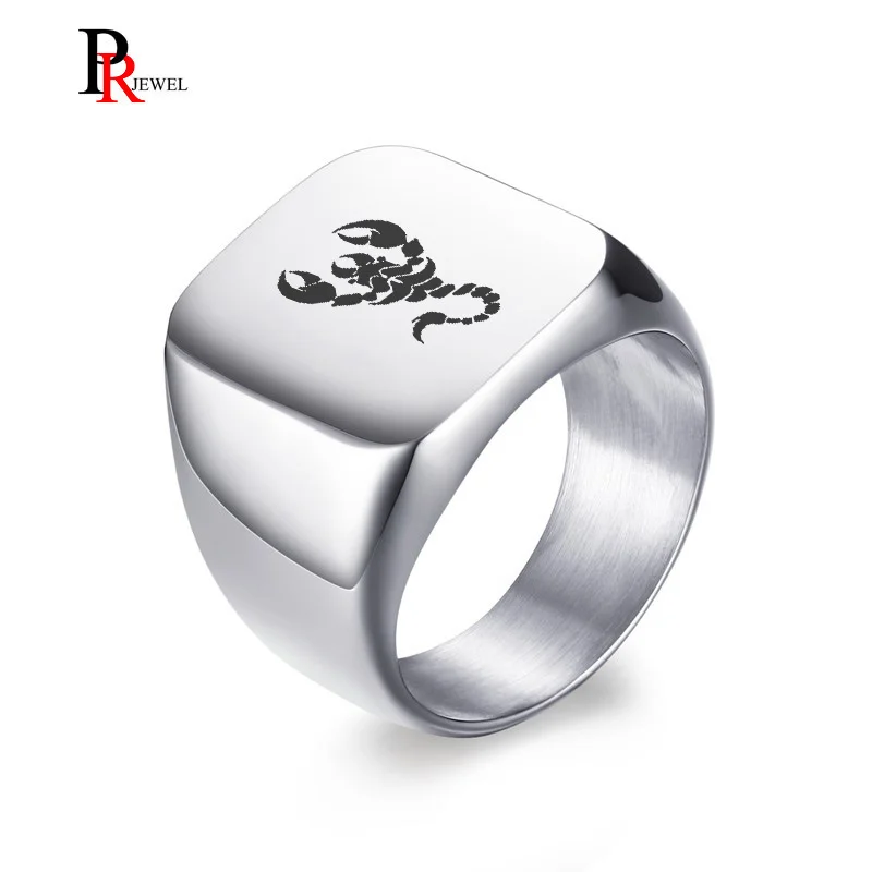 

Punk Scorpion Rings for Men Solid Silver Color High Polished Stainless Steel Band Biker Men's Signet Ring Free Engraving