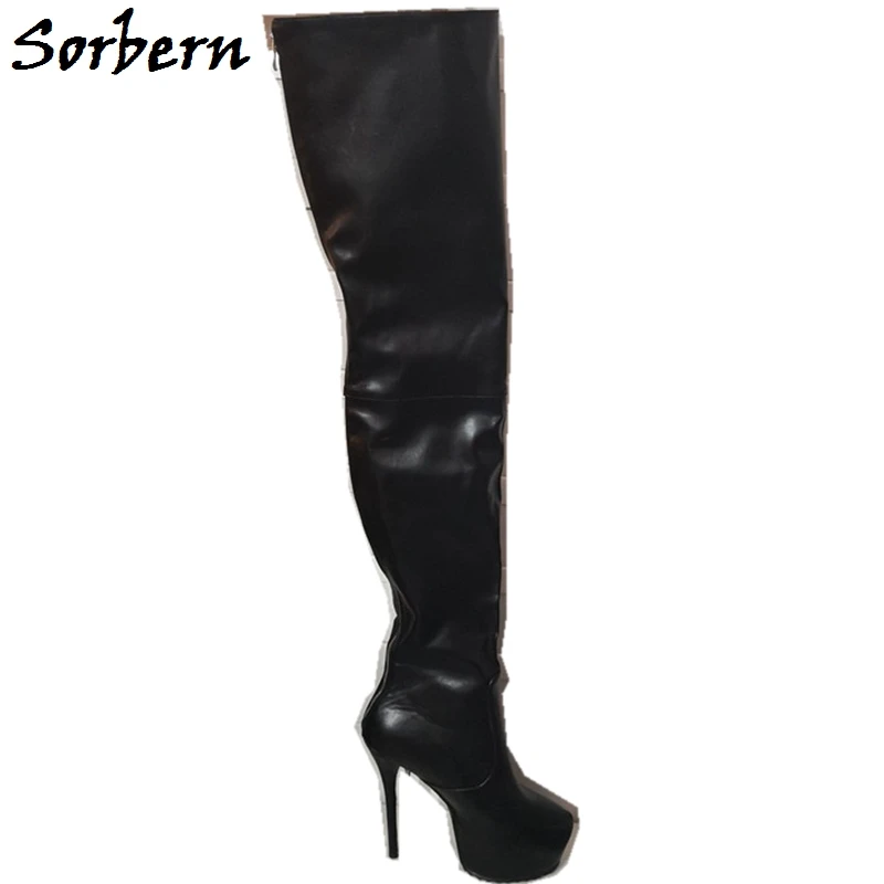 

Sorbern Solid Black High Heels Boots Over The Knee Women Shoes Custom Color Fashion Stilettos Platform Winter Boots Zipper 2019