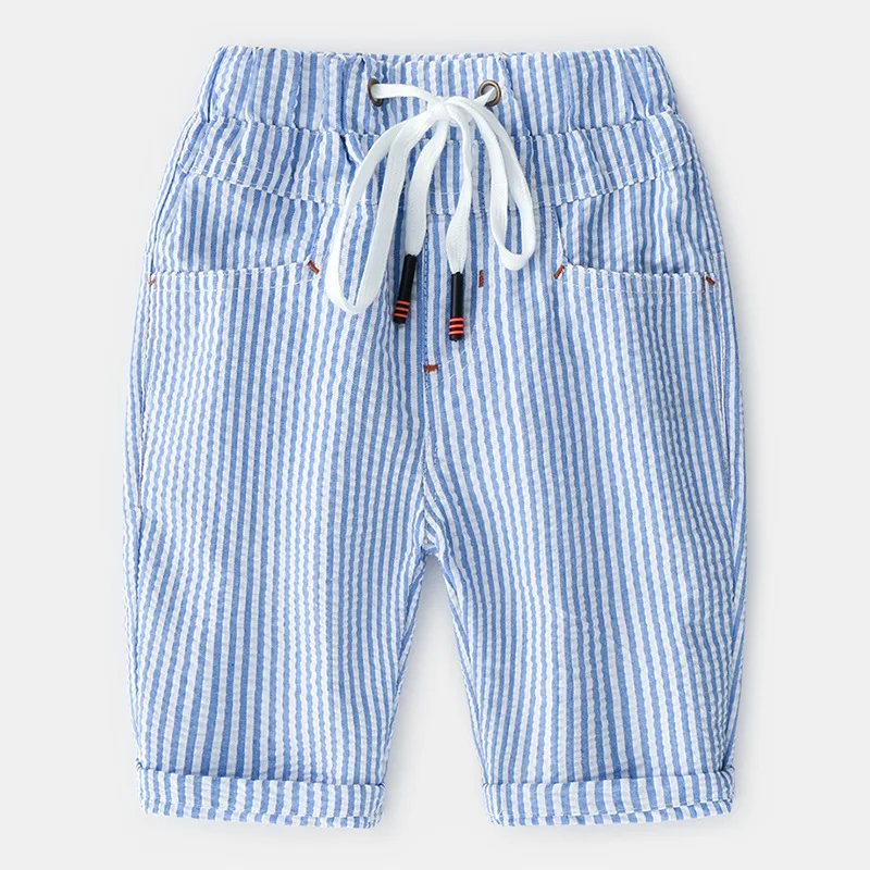 2024 Summer England style Baby Boys Calf Length Pants Casual Children stripe Cotton Student Cropped Short Trousers Kids Pant