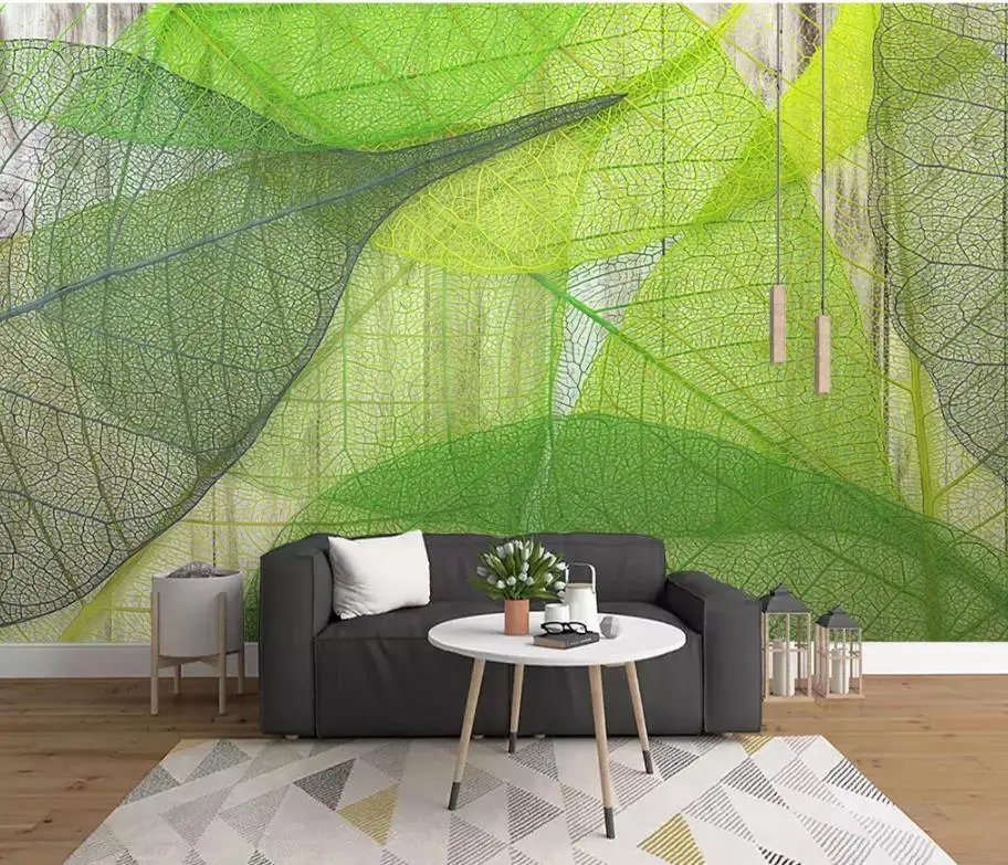 3D Wallpaper Custom 3d Mural Wallpaper Green veins leaves Nordic minimalist TV background wall painting