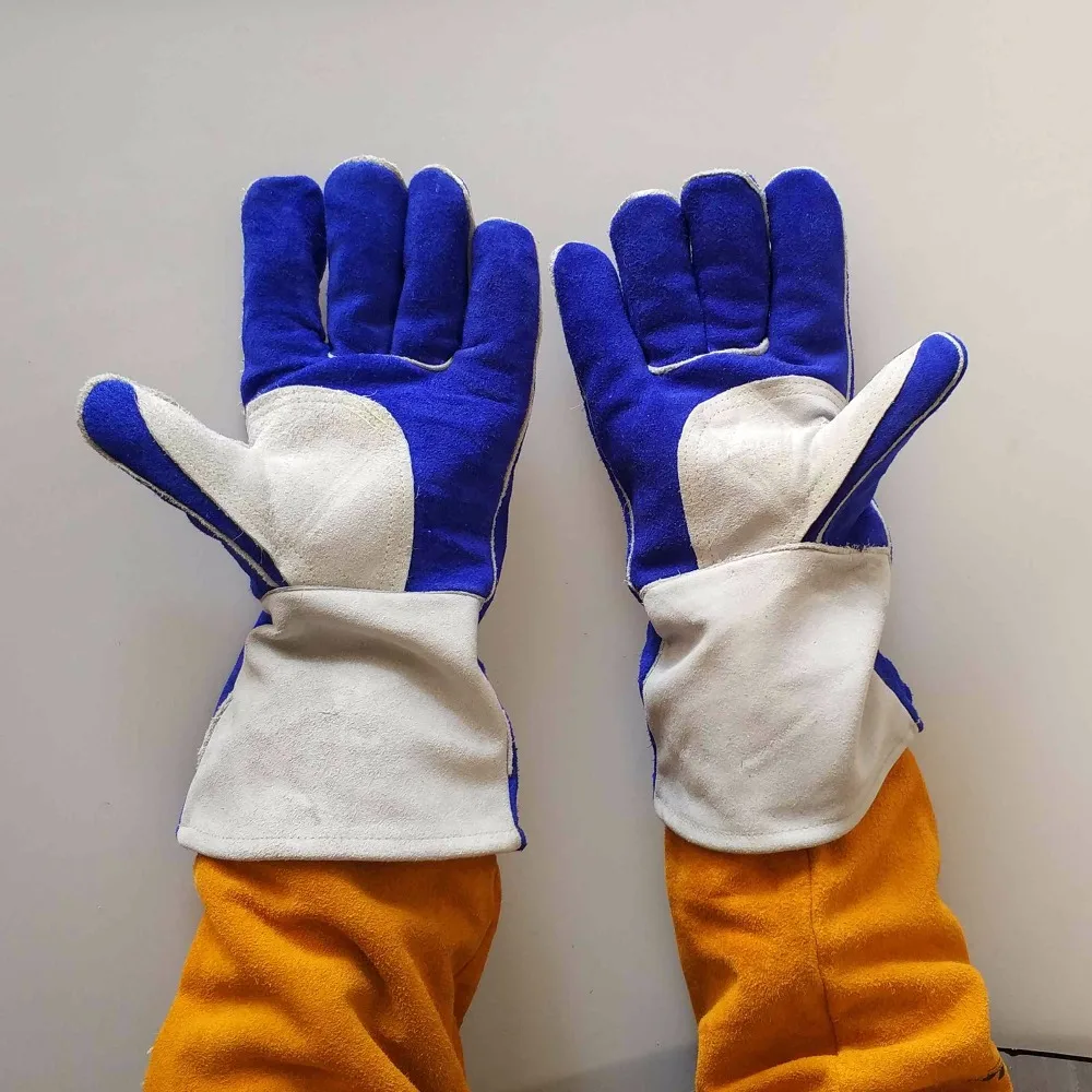 Luvas de solda mig, luvas de couro de vaca curtas de 14 "e 35cm, luvas de soldagem ce en12477