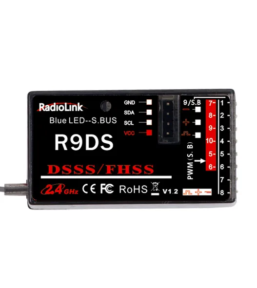 

R9DS 2.4G 9CH DSSS Receiver for RadioLink AT9 AT10 Transmitter RC Helicopter Multirotor Support S-BUS