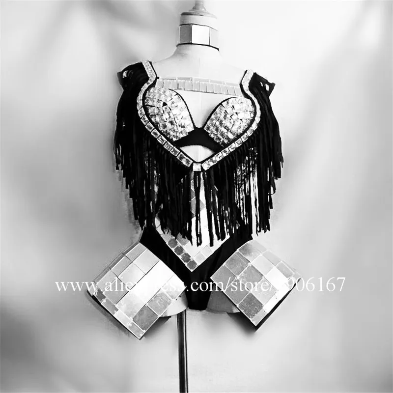 Ballroom Catwalk Silver Sexy Lady Costumes Party Dress Nightclub TV Show Masquerade Dance Team Mirror Suit DS DJ Mirror Clothes