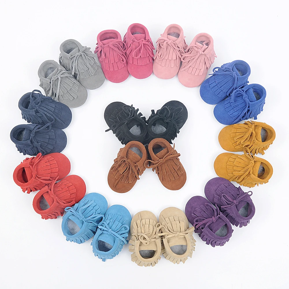 New Baby Shoes Genuine Leather Girls Shoes for Girls Baby Booties Baby Moccasins Fashion Fringe First Walks 0-18M 16 Col