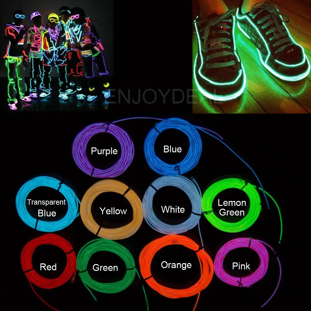 enjoydeal Flexible Neon LED Lights Glowing EL Wire Strip Tube Waterproof  Light Glow EL Wire Car Dance Party Decoration 10 Color