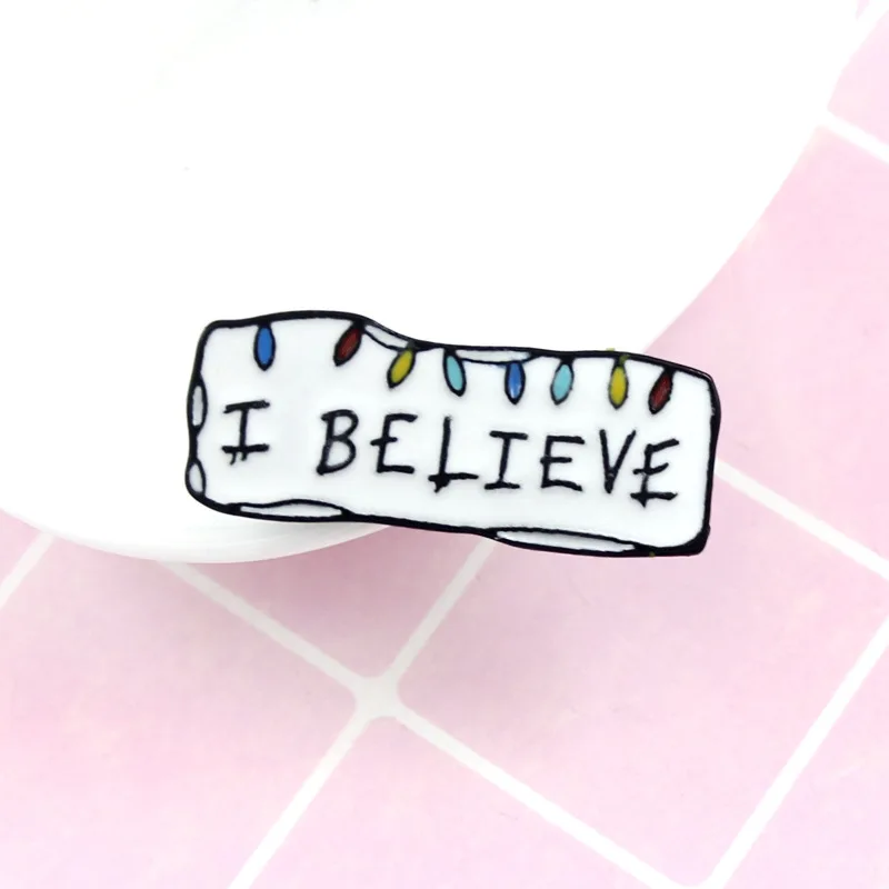 XEDZ I BELIEVE color Festive Brooch Christmas Stranger Things Christmas Lights Unique Lapel Pins Denim Hat Badge Christmas Gifts