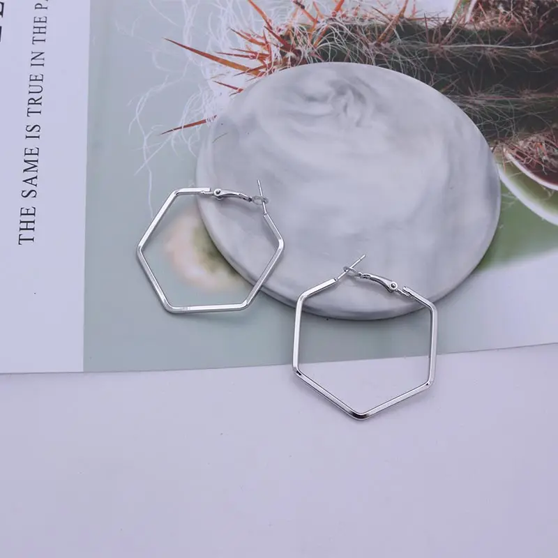 Big Hoop Earrings For Women Brincos Gold Silver Color Statement Jewelry Trendy Big Circle Hexagon Geometric Earrings EB379