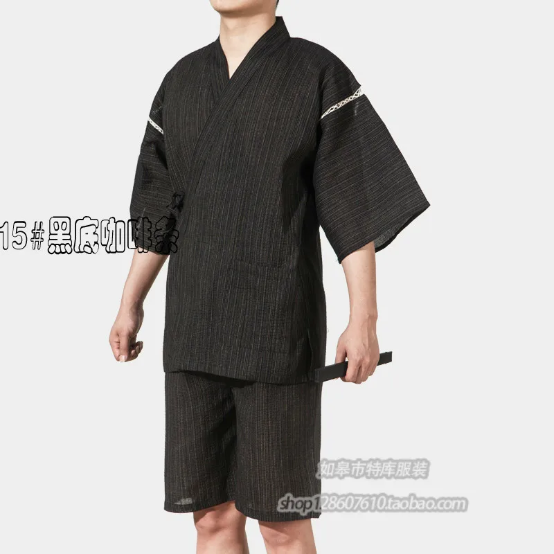 Conjunto de pijama kimono masculino, verão 95% algodão japonês manga curta