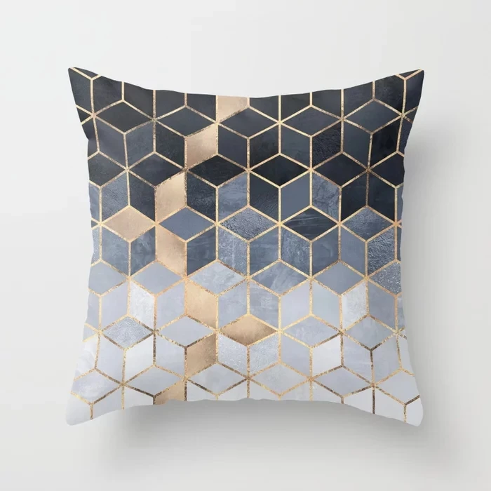 Customized New Soft Blue Gradient Cube Fashion Square Zippered Pillowcase Nice Pillow Cover Fans Gift Pillow Sham Protector