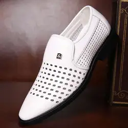 2024 Löcher Sommer Herren schuhe weiches Leder formelle Schuhe Herren Wohnungen spitzen Zehen soziale Herren Kleid Schuhe Oxford atmungsaktive Schuhe