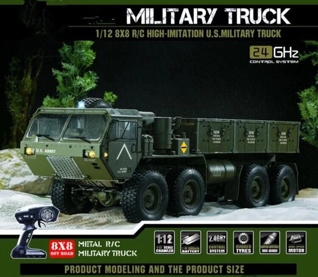 大型軍用トラック,フルスケール,2.4g,150m,1:12 8wd,ラジコントラック,軍用トラック,追加ライトサウンド機能 - AliExpress