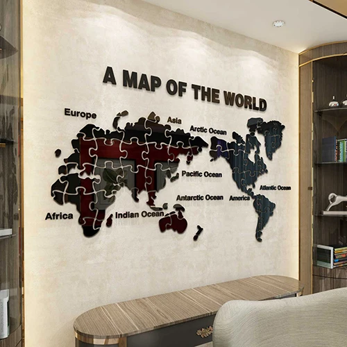 New arrival World map Puzzle Acrylic 3D wall stickers Living room sofa backdrop DIY art wall decor Study room decoration