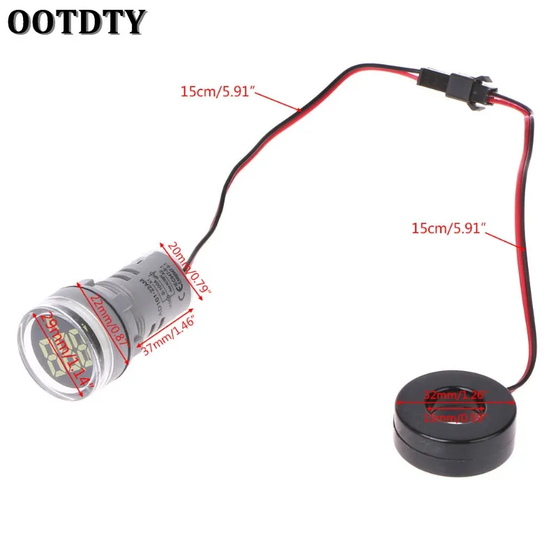 220V AC 22mm Digital Display Ampermeter Monitor Current Indicator Signal Light Ammeter Tester Measuring 0-100A Ampere Meter