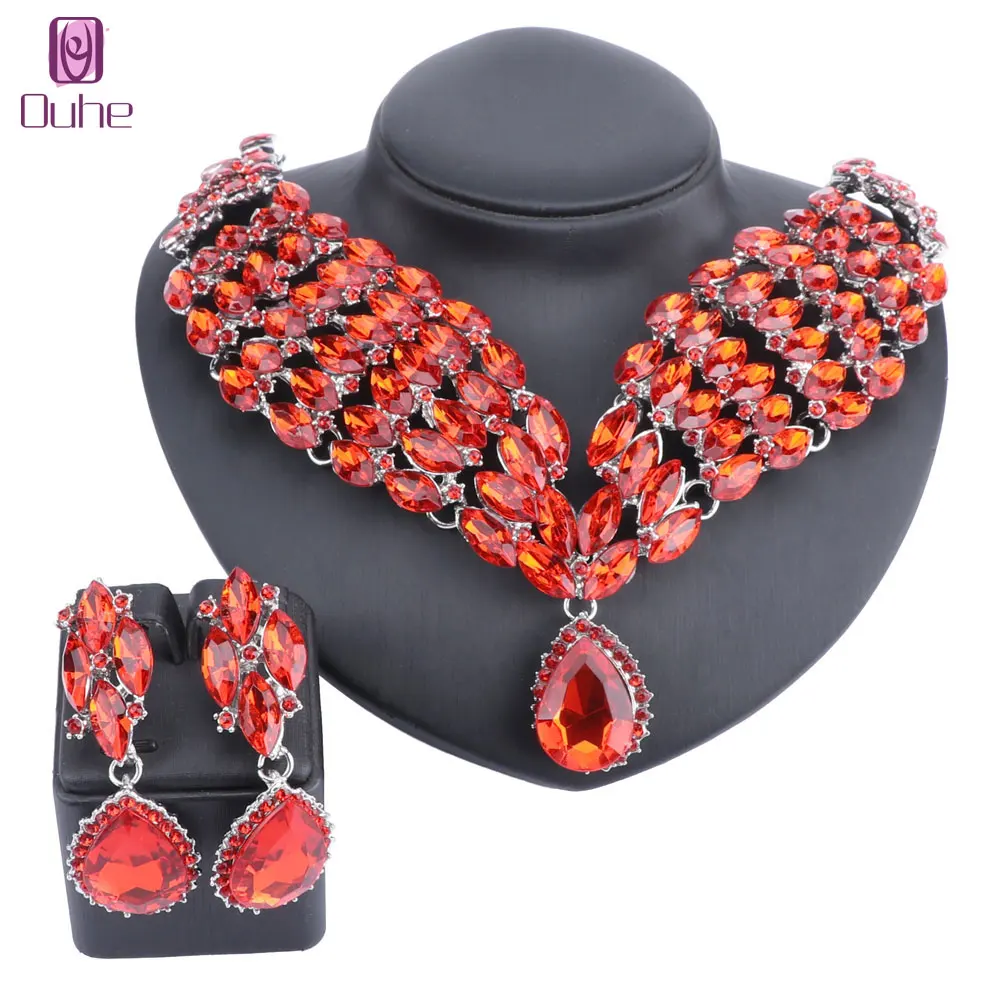 

Fashion Wedding Bridal Formal Party Prom Jewelry Crystal Rhinestone Statement Necklace Earring Jewelry Set