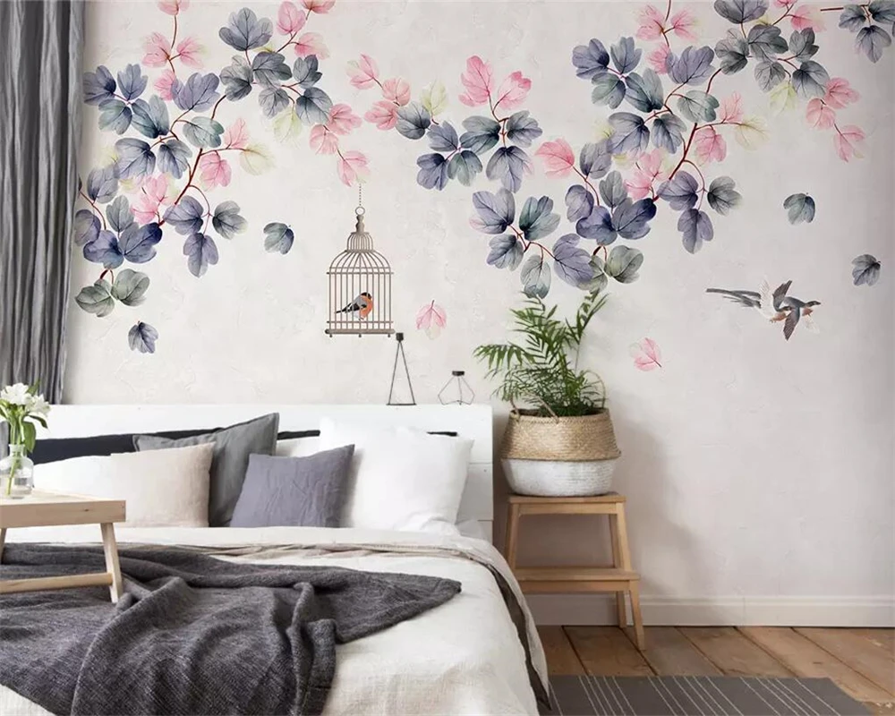 Beibehang Custom wallpaper fresh hand-painted vine leaves magpie Chinese TV background wall home decoration mural 3d wallpaper