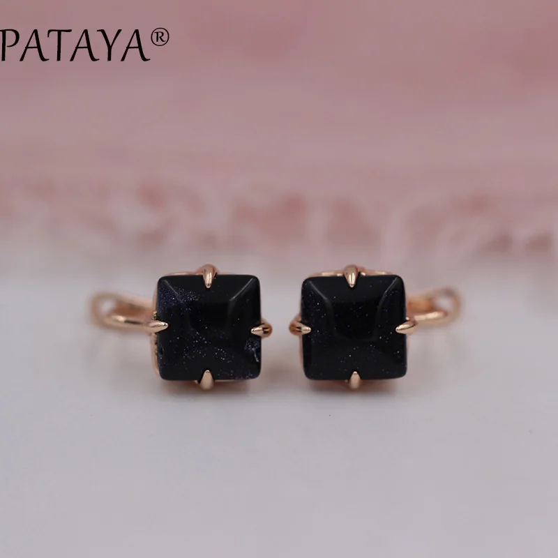 PATAYA New Arrivals Square Stripe Onyx Natural Stone Earrings 585 Rose Gold Color Dangle Earring Women India Jewelry Multicolor