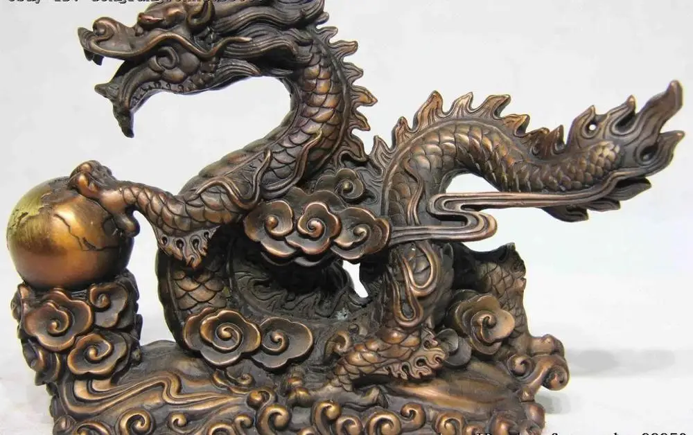 

22CM Chinese Feng Shui Bronze Copper Feng Shui Dragon Play Bead Beast God Art Statue