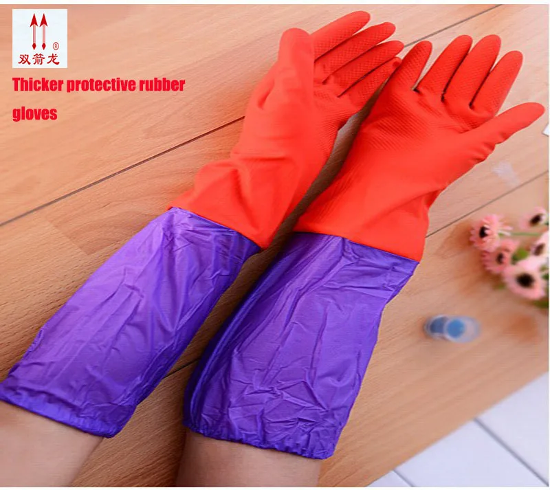 The new 2024 plus velvet with thick long dishwashing gloves Rubber gloves wash clothes Waterproof warm thickening