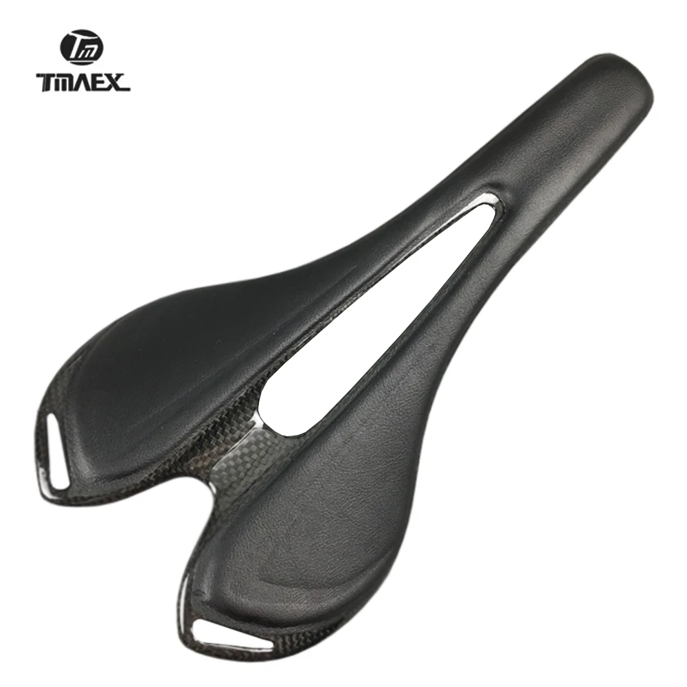 Carbon Hollow Saddle for Bicycle, Super Light Weight, White Leather Saddle, MTB Seat, Road Parts, New