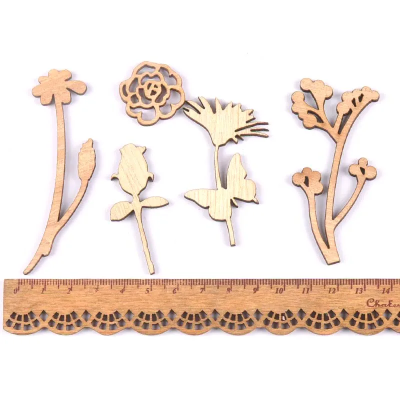 10Pcs Unfinished Wood Slices Flowers And Plants Wooden Home Decoration DIY Crafts Handmade Accessory Scrapbooking Ornament m1849