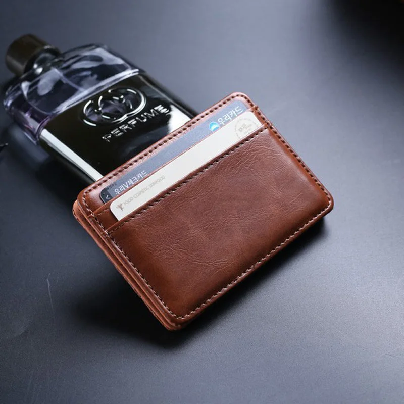 Hot Sale Men\'s leather Magic Wallets Portable Money Clips With Credit Card Slot Cash Holder Purse For Man Brown Coffee