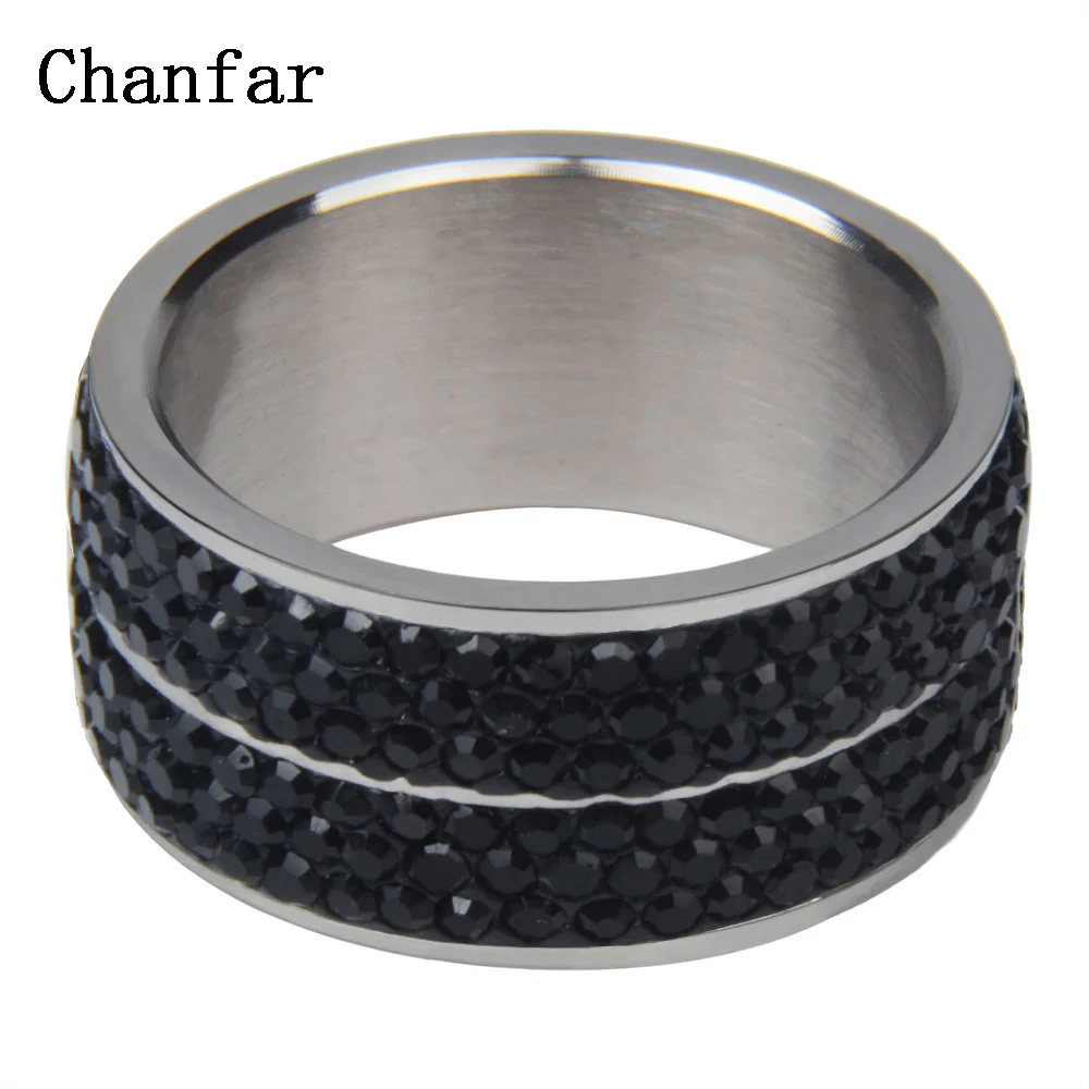 Chanfar Lines Double Crystal Stainless Steel Rings For Women Men Wedding Ring Fashion Jewelry