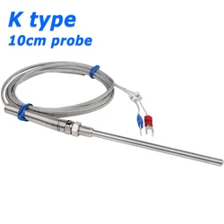 10cm Stainless Steel Probe Temperature Controller Sensor K Type Thermocouple Tube with 2m Wire Cable