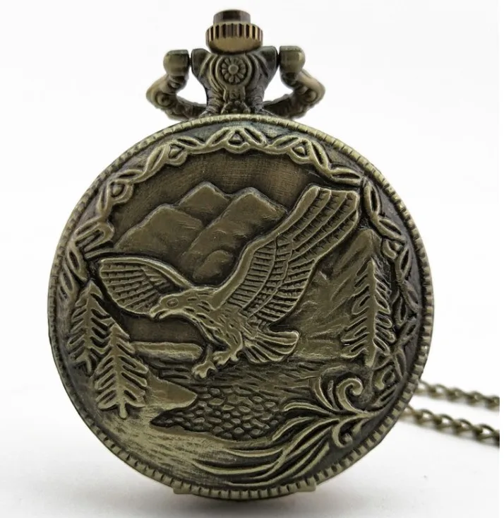 Antique Bronze Eagle Design Fob Quartz Pocket Watch With Necklace Chain Hot Sale Pendant Gift for Male Female pocket watches Gif