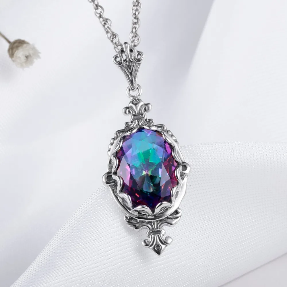 Fashion Pendant Women Handmade Mystic Rainbow Lab Topaz Stone Bohemia 925 Sterling Silver Necklace Pendant Party Vintage Jewelry